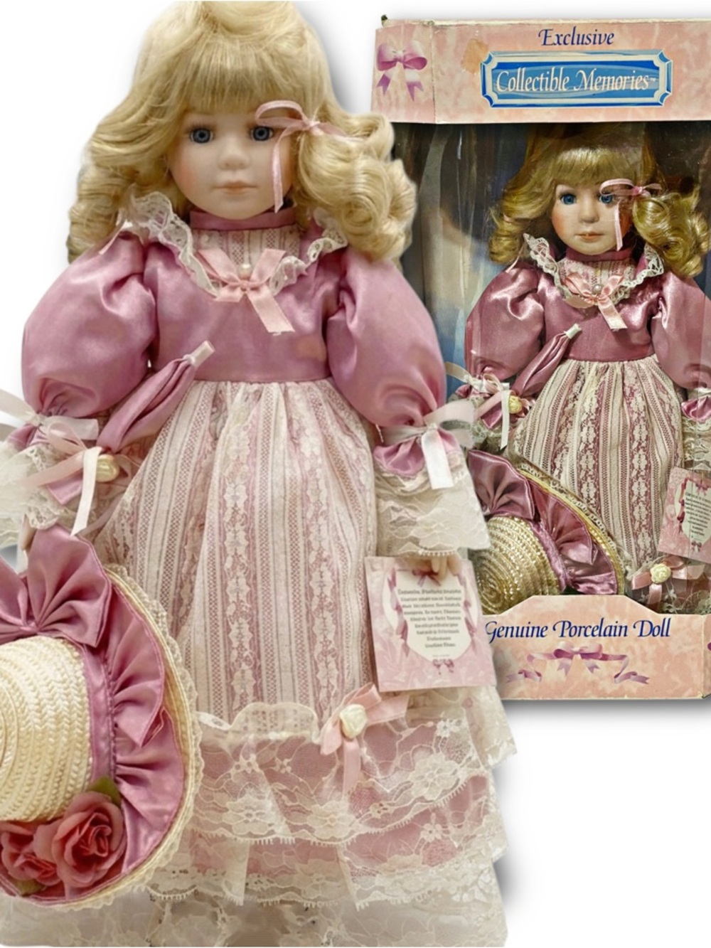 Collectible Memories Vintage 1994 Catherine 15” Victorian Pink Porcelain Doll